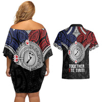 Aotearoa and Samoa Mo Te Tiriti Couples Matching Off Shoulder Short Dress and Hawaiian Shirt Tangata Moana Stand with Tangata Whenua LT9 - Polynesian Pride