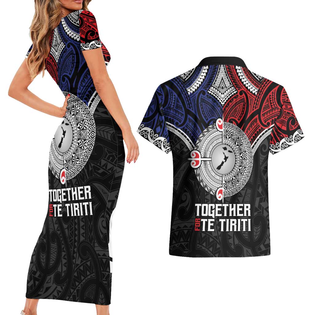 Aotearoa and Samoa Mo Te Tiriti Couples Matching Short Sleeve Bodycon Dress and Hawaiian Shirt Tangata Moana Stand with Tangata Whenua LT9 - Polynesian Pride
