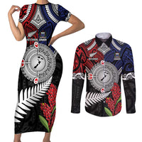Aotearoa and Samoa Mo Te Tiriti Couples Matching Short Sleeve Bodycon Dress and Long Sleeve Button Shirt Tangata Moana Stand with Tangata Whenua LT9 Blue - Polynesian Pride