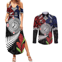 Aotearoa and Samoa Mo Te Tiriti Couples Matching Summer Maxi Dress and Long Sleeve Button Shirt Tangata Moana Stand with Tangata Whenua LT9 Blue - Polynesian Pride