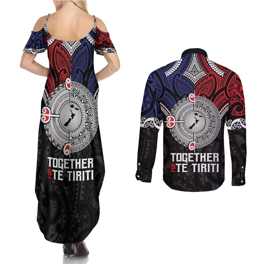 Aotearoa and Samoa Mo Te Tiriti Couples Matching Summer Maxi Dress and Long Sleeve Button Shirt Tangata Moana Stand with Tangata Whenua LT9 - Polynesian Pride