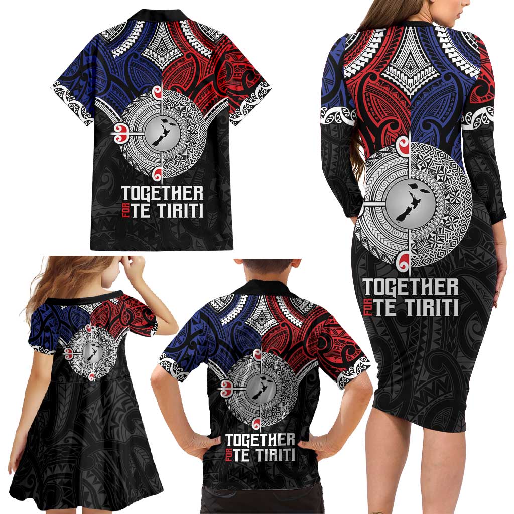 Aotearoa and Samoa Mo Te Tiriti Family Matching Long Sleeve Bodycon Dress and Hawaiian Shirt Tangata Moana Stand with Tangata Whenua LT9 - Polynesian Pride