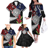Aotearoa and Samoa Mo Te Tiriti Family Matching Off The Shoulder Long Sleeve Dress and Hawaiian Shirt Tangata Moana Stand with Tangata Whenua LT9 - Polynesian Pride