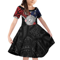 Aotearoa and Samoa Mo Te Tiriti Family Matching Off Shoulder Short Dress and Hawaiian Shirt Tangata Moana Stand with Tangata Whenua LT9 Daughter's Dress Blue - Polynesian Pride
