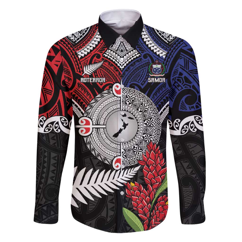 Aotearoa and Samoa Mo Te Tiriti Family Matching Short Sleeve Bodycon Dress and Hawaiian Shirt Tangata Moana Stand with Tangata Whenua LT9 Dad's Shirt - Long Sleeve Blue - Polynesian Pride