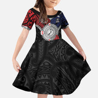 Aotearoa and Samoa Mo Te Tiriti Family Matching Summer Maxi Dress and Hawaiian Shirt Tangata Moana Stand with Tangata Whenua LT9 Daughter's Dress Blue - Polynesian Pride