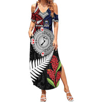 Aotearoa and Samoa Mo Te Tiriti Family Matching Summer Maxi Dress and Hawaiian Shirt Tangata Moana Stand with Tangata Whenua LT9 Mom's Dress Blue - Polynesian Pride