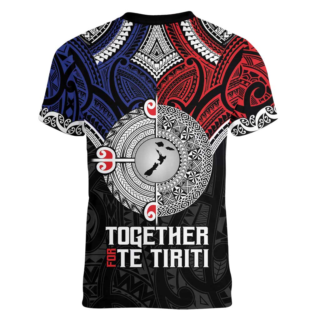 Aotearoa and Samoa Mo Te Tiriti Women V-Neck T-Shirt Tangata Moana Stand with Tangata Whenua LT9 - Polynesian Pride