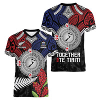 Aotearoa and Samoa Mo Te Tiriti Women V-Neck T-Shirt Tangata Moana Stand with Tangata Whenua LT9 - Polynesian Pride