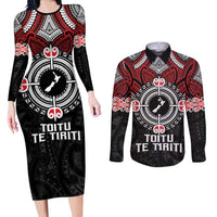 Aotearoa Proud To Be Maori Couples Matching Long Sleeve Bodycon Dress and Long Sleeve Button Shirt New Zealand Fight Together LT9 Red - Polynesian Pride