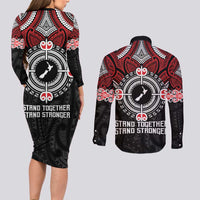 Aotearoa Proud To Be Maori Couples Matching Long Sleeve Bodycon Dress and Long Sleeve Button Shirt New Zealand Fight Together LT9 - Polynesian Pride