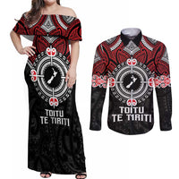 Aotearoa Proud To Be Maori Couples Matching Off Shoulder Maxi Dress and Long Sleeve Button Shirt New Zealand Fight Together LT9 Red - Polynesian Pride