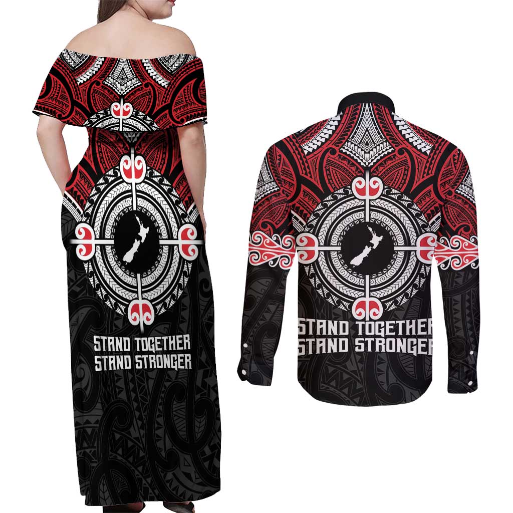 Aotearoa Proud To Be Maori Couples Matching Off Shoulder Maxi Dress and Long Sleeve Button Shirt New Zealand Fight Together LT9 - Polynesian Pride