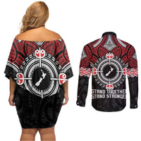 Aotearoa Proud To Be Maori Couples Matching Off Shoulder Short Dress and Long Sleeve Button Shirt New Zealand Fight Together LT9 - Polynesian Pride
