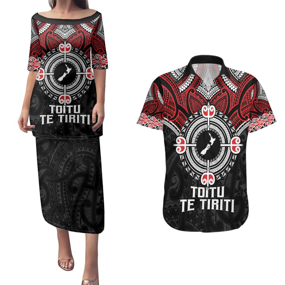 Aotearoa Proud To Be Maori Couples Matching Puletasi and Hawaiian Shirt New Zealand Fight Together LT9 Red - Polynesian Pride