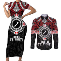 Aotearoa Proud To Be Maori Couples Matching Short Sleeve Bodycon Dress and Long Sleeve Button Shirt New Zealand Fight Together LT9 Red - Polynesian Pride