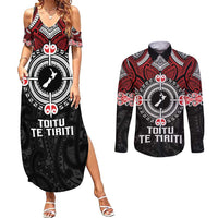 Aotearoa Proud To Be Maori Couples Matching Summer Maxi Dress and Long Sleeve Button Shirt New Zealand Fight Together LT9 Red - Polynesian Pride
