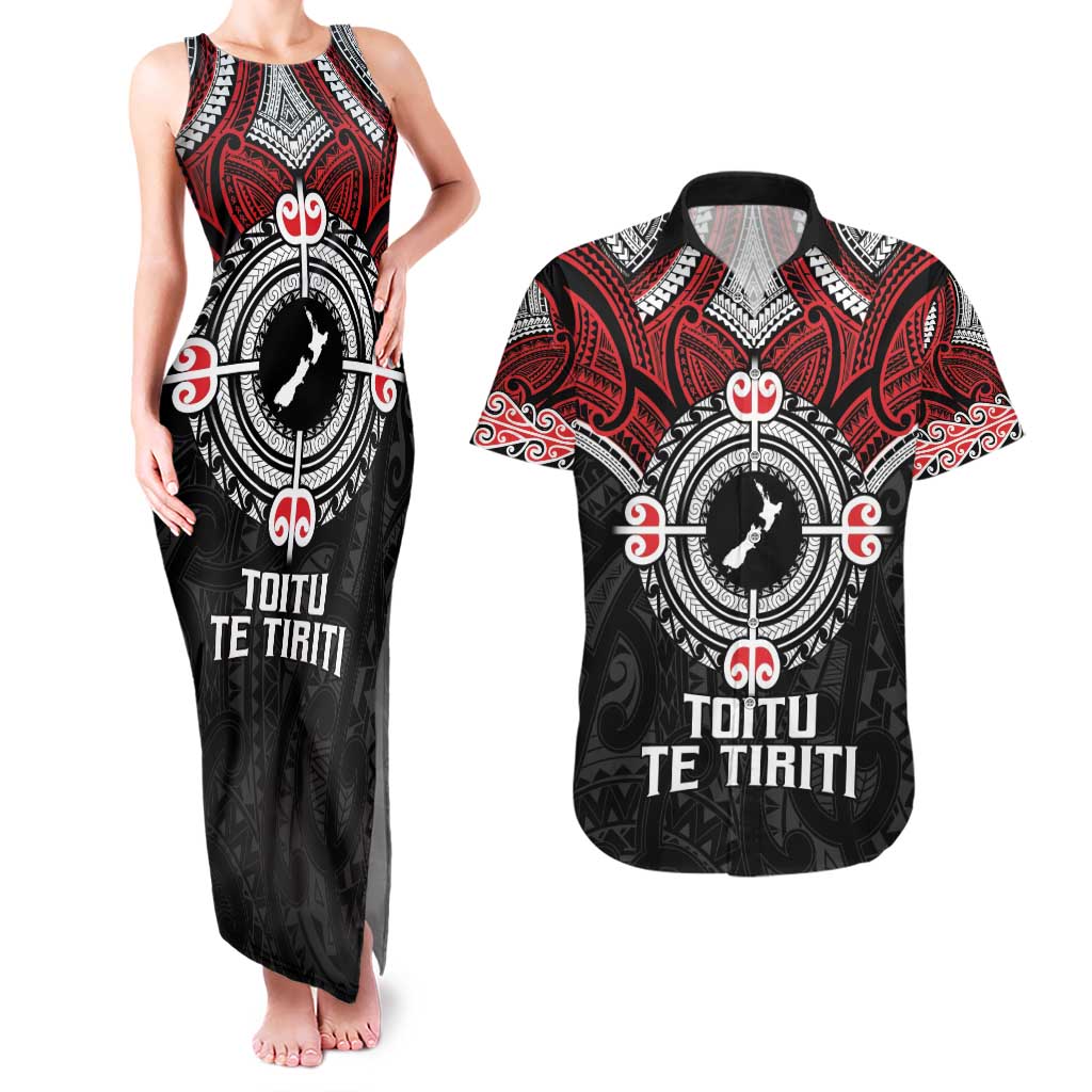 Aotearoa Proud To Be Maori Couples Matching Tank Maxi Dress and Hawaiian Shirt New Zealand Fight Together LT9 Red - Polynesian Pride
