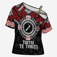 Aotearoa Proud To Be Maori Cross Shoulder Shirt New Zealand Fight Together LT9 Female Black - Polynesian Pride