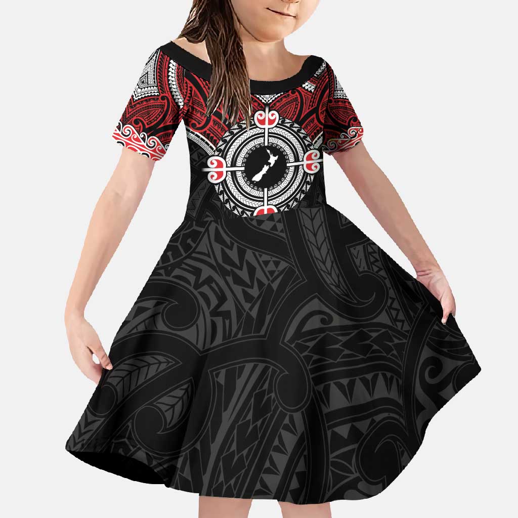 Aotearoa Proud To Be Maori Family Matching Mermaid Dress and Hawaiian Shirt New Zealand Fight Together LT9 Daughter's Dress Red - Polynesian Pride