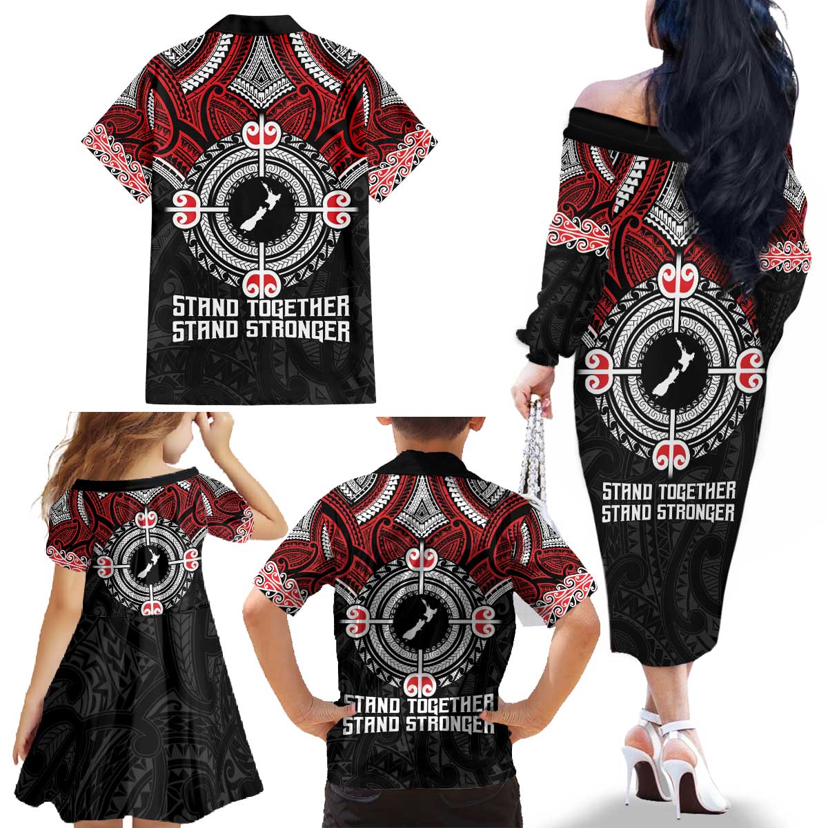 Aotearoa Proud To Be Maori Family Matching Off The Shoulder Long Sleeve Dress and Hawaiian Shirt New Zealand Fight Together LT9 - Polynesian Pride