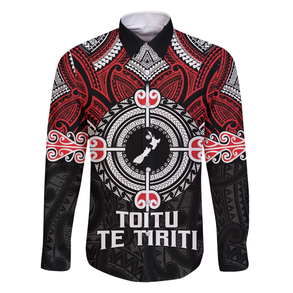 Aotearoa Proud To Be Maori Family Matching Off The Shoulder Long Sleeve Dress and Hawaiian Shirt New Zealand Fight Together LT9 Dad's Shirt - Long Sleeve Red - Polynesian Pride