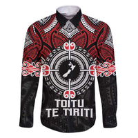 Aotearoa Proud To Be Maori Family Matching Off The Shoulder Long Sleeve Dress and Hawaiian Shirt New Zealand Fight Together LT9 Dad's Shirt - Long Sleeve Red - Polynesian Pride
