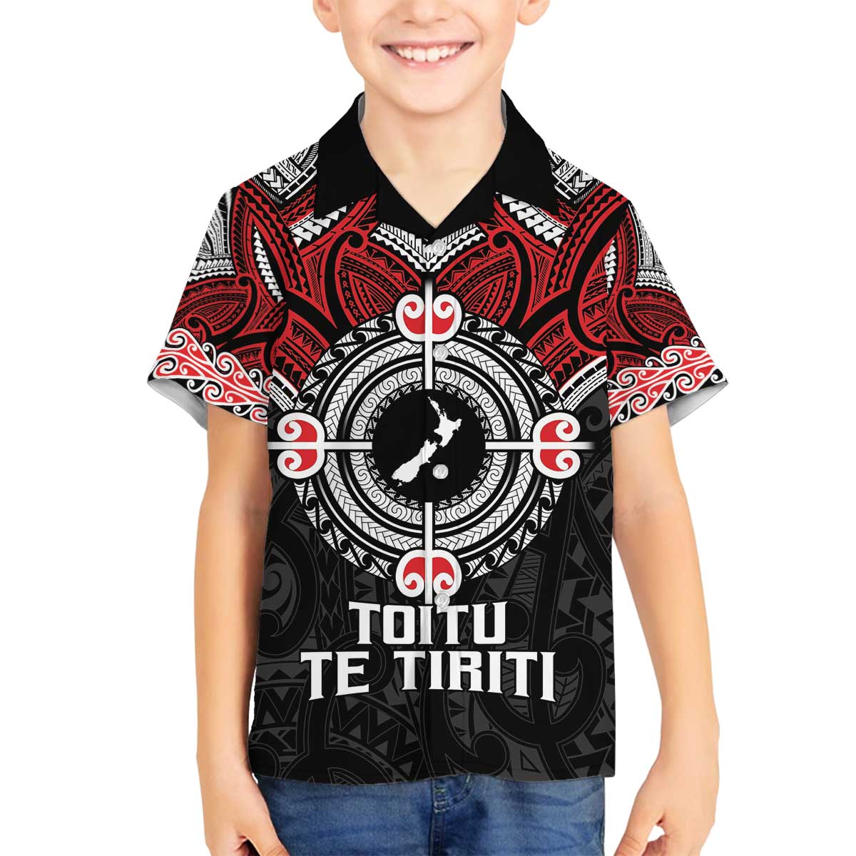 Aotearoa Proud To Be Maori Family Matching Off The Shoulder Long Sleeve Dress and Hawaiian Shirt New Zealand Fight Together LT9 Son's Shirt Red - Polynesian Pride