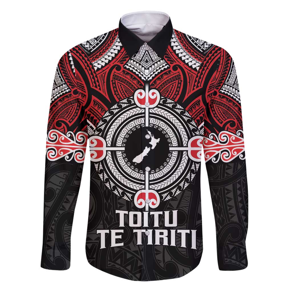 Aotearoa Proud To Be Maori Family Matching Off Shoulder Maxi Dress and Hawaiian Shirt New Zealand Fight Together LT9 Dad's Shirt - Long Sleeve Red - Polynesian Pride