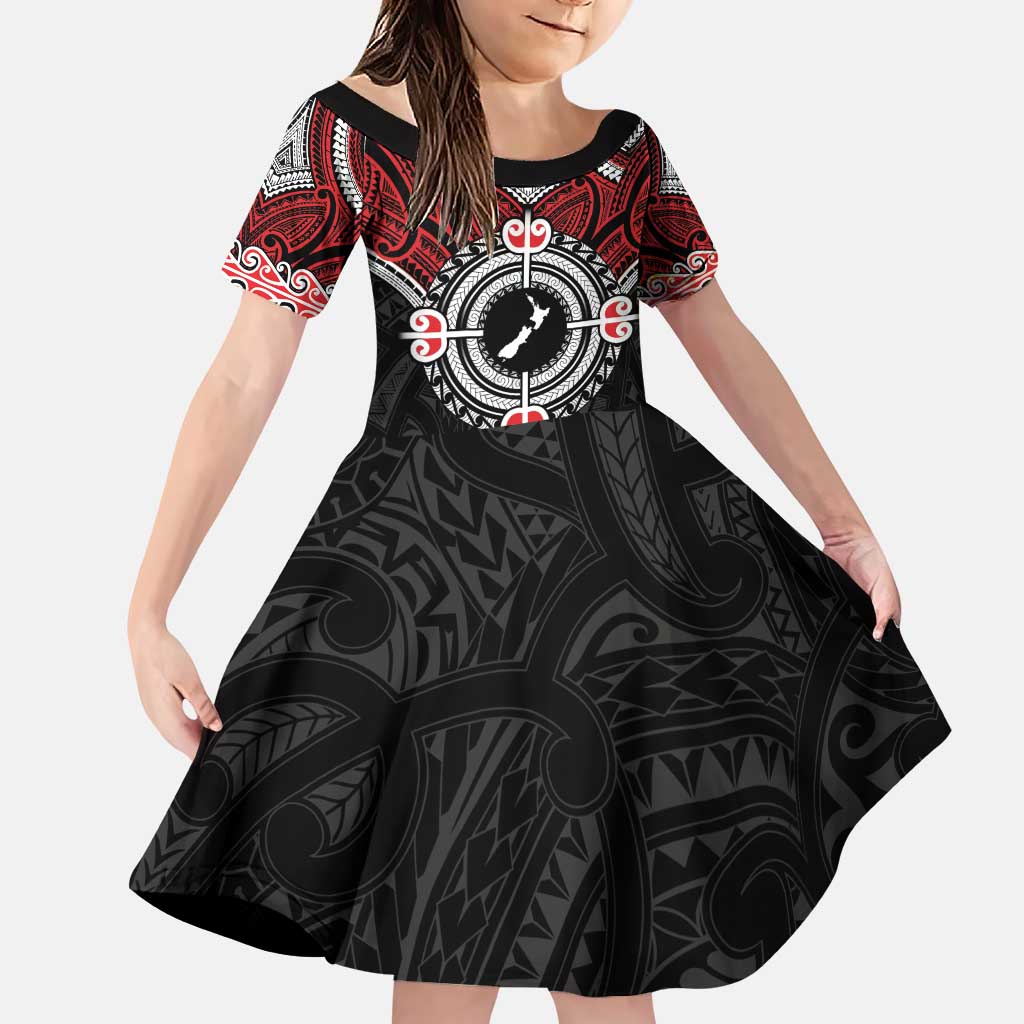 Aotearoa Proud To Be Maori Family Matching Puletasi and Hawaiian Shirt New Zealand Fight Together LT9 Daughter's Dress Red - Polynesian Pride