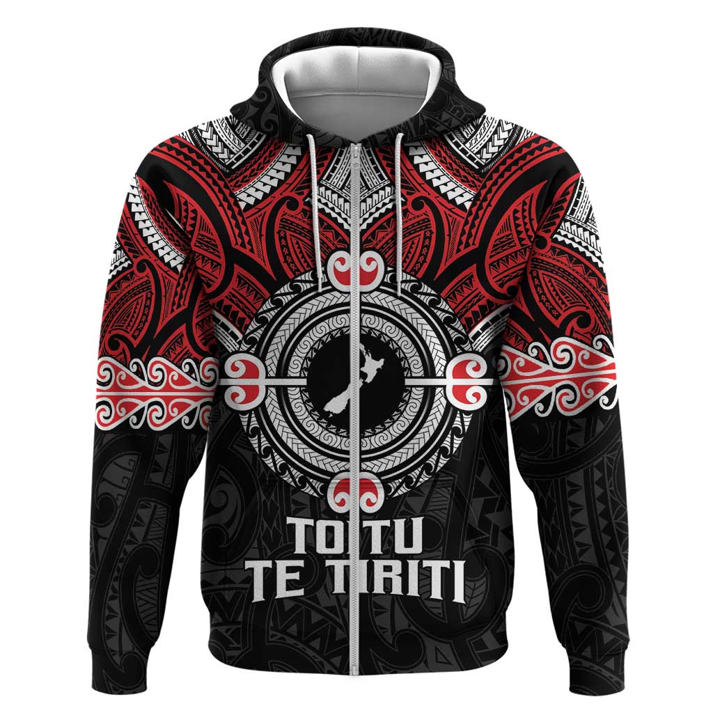 Aotearoa Proud To Be Maori Hoodie New Zealand Fight Together LT9 Zip Hoodie Red - Polynesian Pride