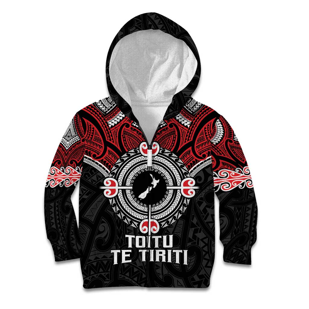 Aotearoa Proud To Be Maori Kid Hoodie New Zealand Fight Together LT9 Zip Hoodie Red - Polynesian Pride