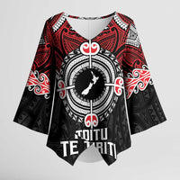 Aotearoa Proud To Be Maori Kimono Sleeve Blouse New Zealand Fight Together LT9 Female Black - Polynesian Pride