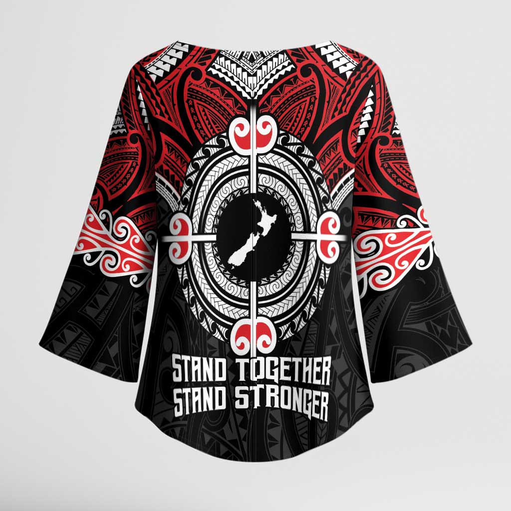 Aotearoa Proud To Be Maori Kimono Sleeve Blouse New Zealand Fight Together LT9 - Polynesian Pride