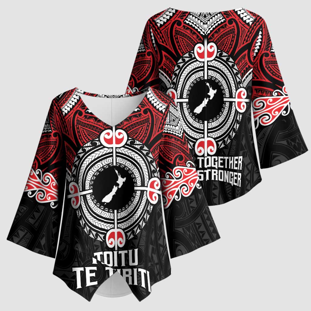 Aotearoa Proud To Be Maori Kimono Sleeve Blouse New Zealand Fight Together LT9 - Polynesian Pride