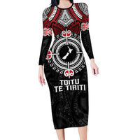 Aotearoa Proud To Be Maori Long Sleeve Bodycon Dress New Zealand Fight Together LT9 Long Dress Red - Polynesian Pride
