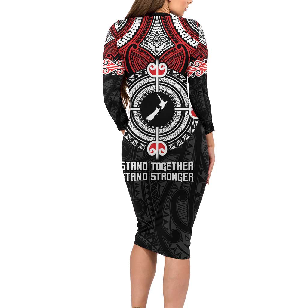 Aotearoa Proud To Be Maori Long Sleeve Bodycon Dress New Zealand Fight Together LT9 - Polynesian Pride