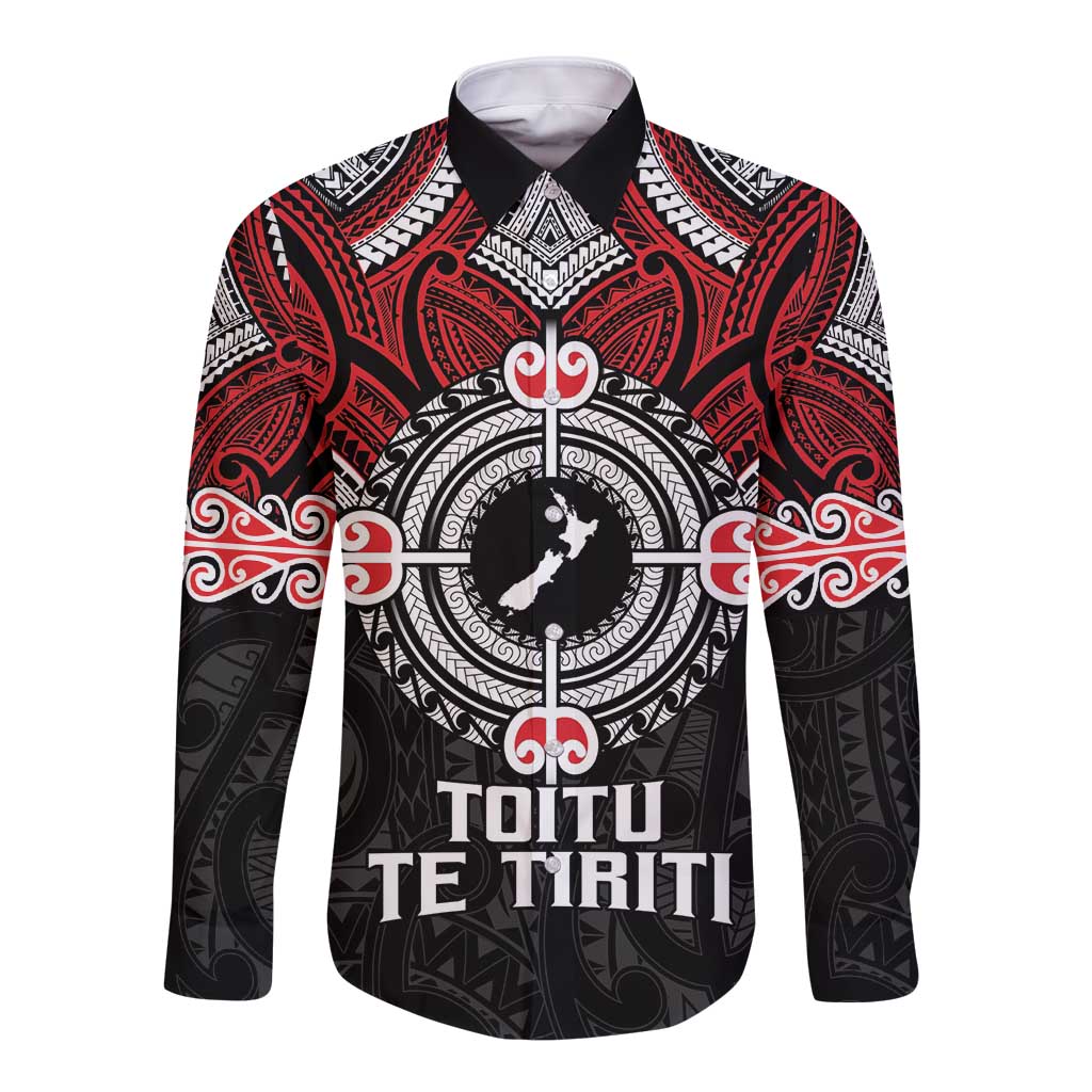 Aotearoa Proud To Be Maori Long Sleeve Button Shirt New Zealand Fight Together LT9 Unisex Red - Polynesian Pride