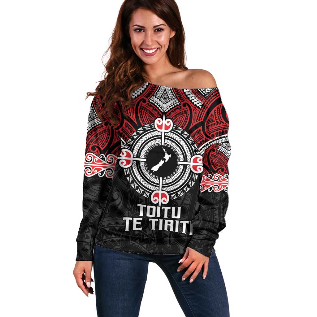 Aotearoa Proud To Be Maori Off Shoulder Sweater New Zealand Fight Together LT9 Women Red - Polynesian Pride
