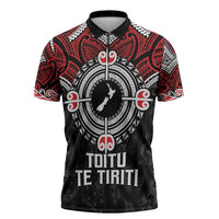 Aotearoa Proud To Be Maori Zipper Polo Shirt New Zealand Fight Together LT9 Black - Polynesian Pride