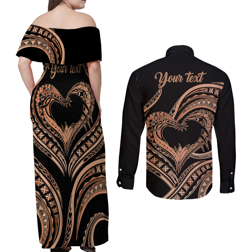Personalised Valentines Day Romantic Lovers Couples Matching Off Shoulder Maxi Dress and Long Sleeve Button Shirt LT9 - Polynesian Pride