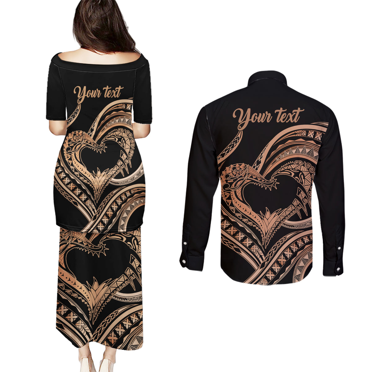 Personalised Valentines Day Romantic Lovers Couples Matching Puletasi and Long Sleeve Button Shirt LT9 - Polynesian Pride