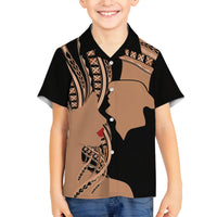 Personalised Valentines Day Romantic Lovers Family Matching Off Shoulder Short Dress and Hawaiian Shirt LT9 Son's Shirt Gold - Polynesian Pride