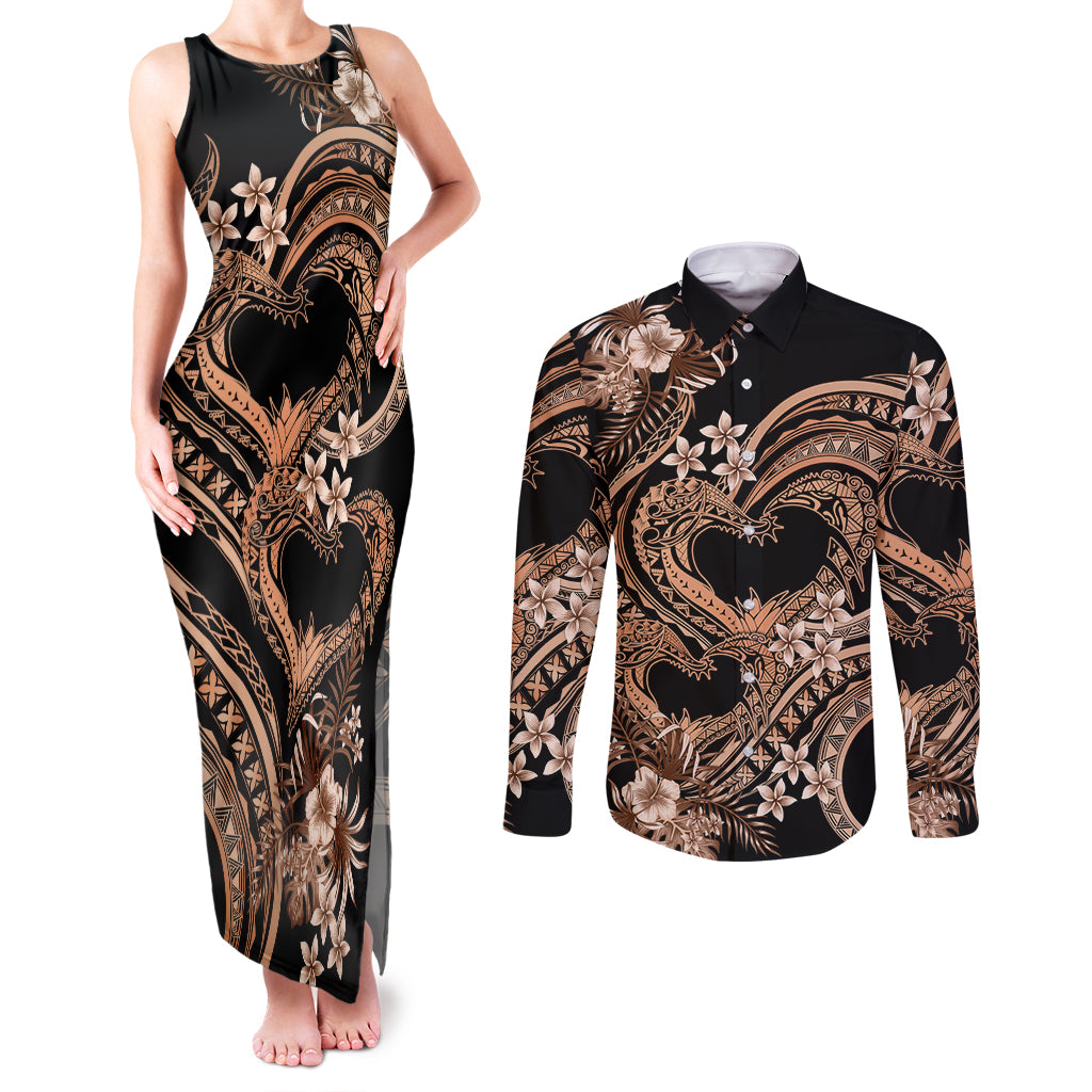 Polynesia Valentines Day Forever In My Heart Tattoo Couples Matching Tank Maxi Dress and Long Sleeve Button Shirt Gold Style LT9 Gold - Polynesian Pride