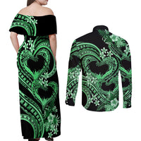 Polynesia Valentines Day Forever In My Heart Tattoo Couples Matching Off Shoulder Maxi Dress and Long Sleeve Button Shirt Green Style LT9 - Polynesian Pride