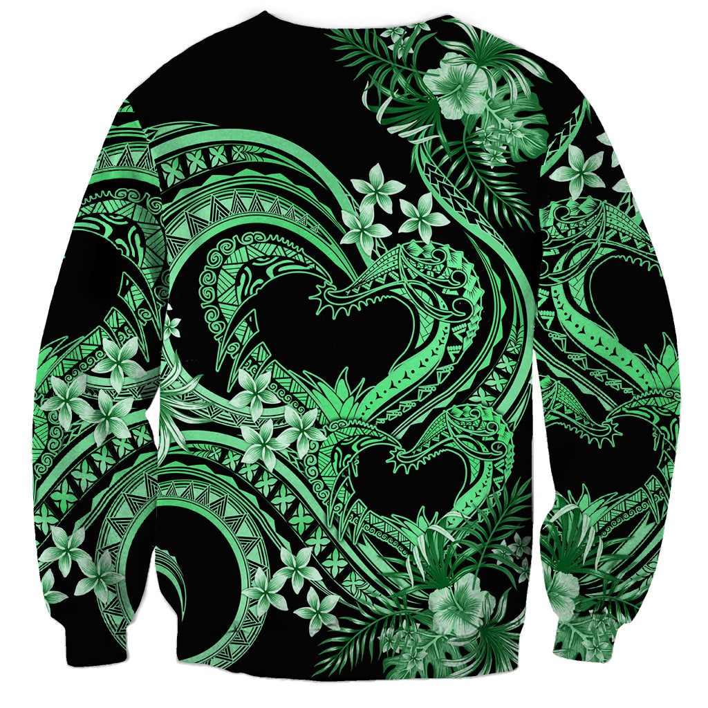 Polynesia Valentines Day Forever In My Heart Tattoo Sweatshirt Green Style LT9 - Polynesian Pride