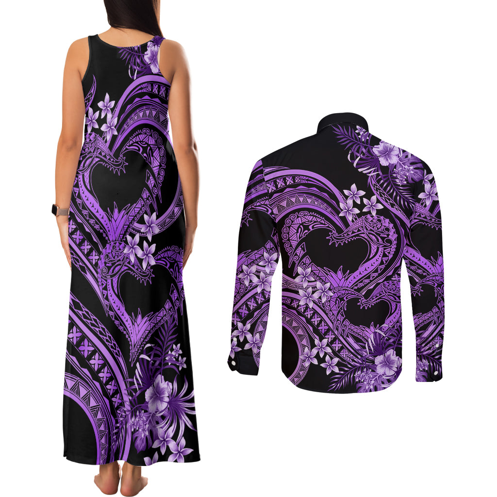 Polynesia Valentines Day Forever In My Heart Tattoo Couples Matching Tank Maxi Dress and Long Sleeve Button Shirt Purple Style LT9 - Polynesian Pride