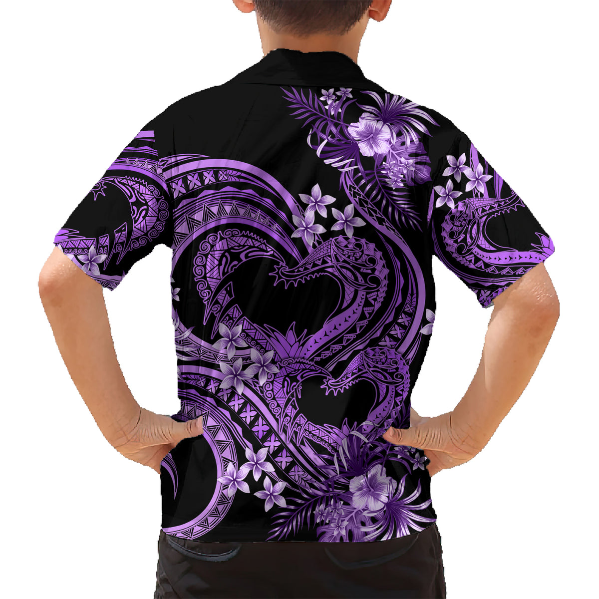 Polynesia Valentines Day Forever In My Heart Tattoo Family Matching Short Sleeve Bodycon Dress and Hawaiian Shirt Purple Style LT9 - Polynesian Pride