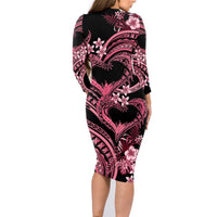 Polynesia Valentines Day Forever In My Heart Tattoo Family Matching Long Sleeve Bodycon Dress and Hawaiian Shirt Pink Style LT9 - Polynesian Pride