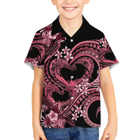 Polynesia Valentines Day Forever In My Heart Tattoo Family Matching Tank Maxi Dress and Hawaiian Shirt Pink Style LT9 Son's Shirt Pink - Polynesian Pride